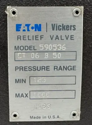 NEW EATON VICKERS CT-06-B-50 RELIEF VALVE 590536 125-1000PSI