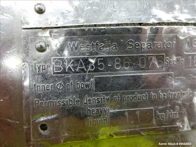 Used WESTFALIA BKA35-86-076 Disc Batch Centrifuges Illinois US | Aaron Equipment #84671