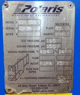 Polaris Plate Heat Exchanger model S121IS330 , S/N 11738