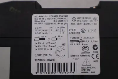 SIEMENS 3RN1062-1CW00 THERMISTOR MOTOR PROTECTION CIRCUIT STOCK K-3836