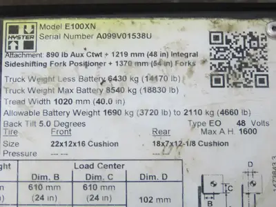 Parker ACP04AD008R57H Forklift Hydraulic Accumulator 900 PSI Off Hyster E100XN