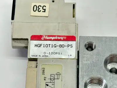 HGF10T1G-80-PS | Humphrey  Pneumatic Air Valve 0-100PSI w/ Manifold Block 24VDC - Used