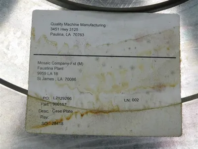 Quality Machine Manufacturing 900167 Pump Case Plate L2129266 LN 002 New