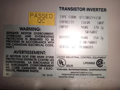 Toshiba Tosvert 130 G2+, 10 HP Variable Speed Drive