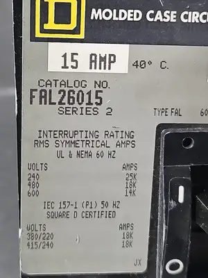 Square D FAL26015 Circuit Breake 15 amp 2 pole 600 volt (BIN434)
