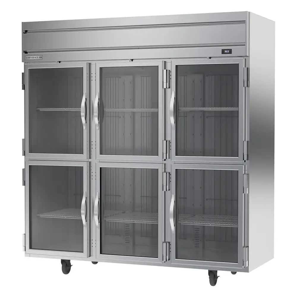 Beverage-Air HRP3HC-1HG 78" Three Section Reach In Refrigerator, (6) Left/right Hinge Glass Doors, 115v