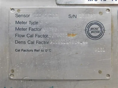 Micro Motion DS040S113 Mass Flow Sensor 1/2" 150# 05793 Meter Factor Used