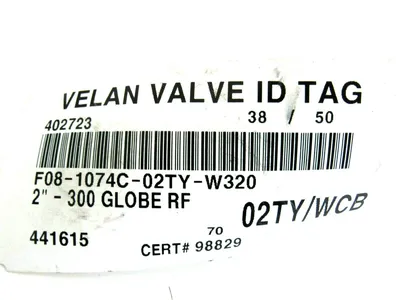 NEW VELAN F08-1074C-02TY-W320 GLOBE VALVE 2"-300 F081074C02TYW320