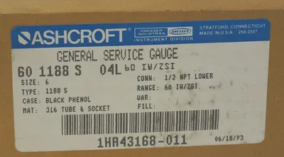 NEW ASHCROFT 60-1188-S-04L GENERAL SERVICE GAUGE 601188S04L