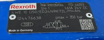 NEW REXROTH 4WE-10-D50/EG24N9K72L/M=AN DIRECTIONAL VALVE R901350504