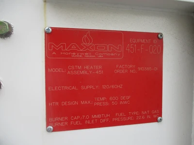 7 MM BTUH Maxon, CSTM Heater, 600°F, 50 INWC pressure, Natural Gas, 7000 SCFH