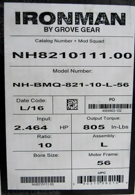 NEW GROVE GEAR NH8210111.00 GEAR REDUCER RATIO 10:1 2.464 HP NH-BMQ-821-10-L-56