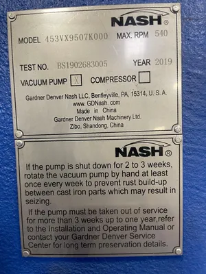 Nash 453VX9507K000 Vacuum Pump, Iron Casing, New Storeroom Spare