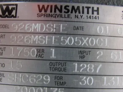 Winsmith 926MSFE505X0C1 Gear Box Speed Reducer 15:1 Ratio