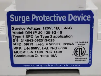 Used 2013 SUPERIOR ELECTRIC DIN1P-20-120-1G-15 Misc Electrical & Power Parts British Columbia CA | Lenmark #327958