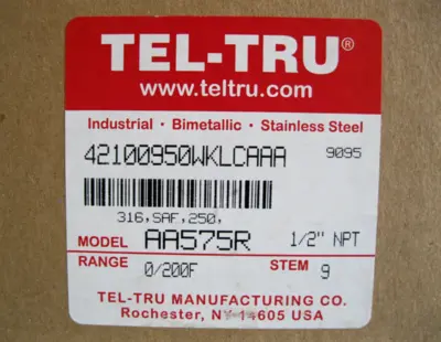 NEW 1/2" NPT Tel-Tru 0-200F° Adjustable Angle Thermometer 5" Dial 9" Stem A7