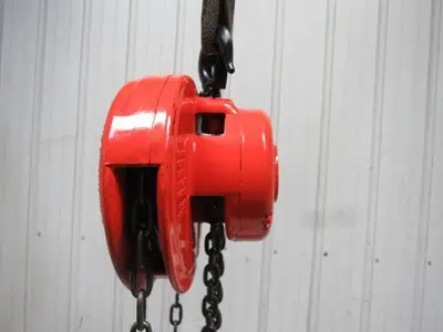 CM Cyclone Model M 1 Ton Manual Chain Fall Hoist 8' Lift w/Load Limiter Tested