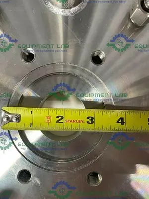 USED BUCHIGLASUTER 14" DIAMETER STAINLESS STEEL VESSEL CAP W/ MULTIPLE PORTS 150 PSI @ 250°C