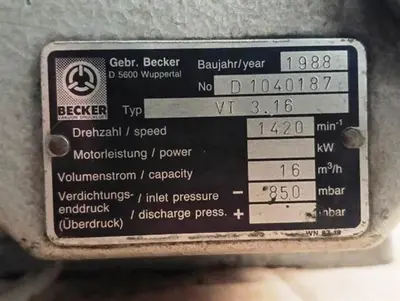 Becker model VT.316 vacuum pump