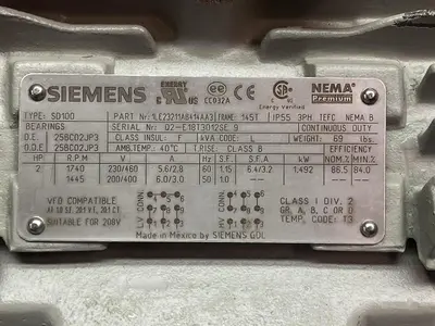 Used SIEMENS SIEMENS 1LE23211AB414AA3,3-PHASE Industrial Controls Ohio US | Surplus Asset Holdings #1425166