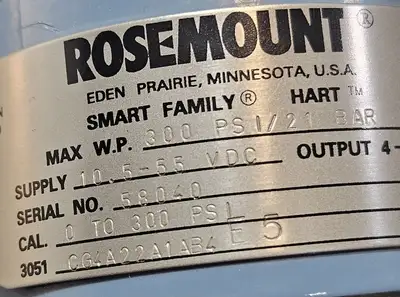 Rosemount 3051CG4A22A1AB4 Pressure Transmitter 300psi loc6D24