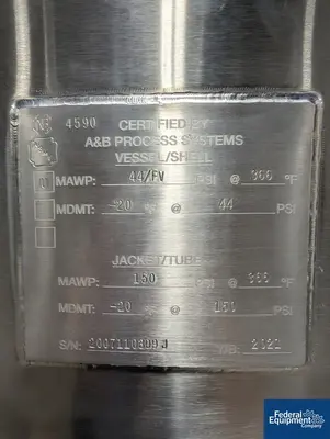 USED A&M Process 500 Liter A&B Process Receiver Tank, 316 S/S, 44/150#