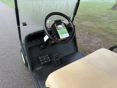 (1) 2015 E-Z-Go golf cart with a Kawasaki gas engine, includes canopy, ball cover, club cover, fold-...
