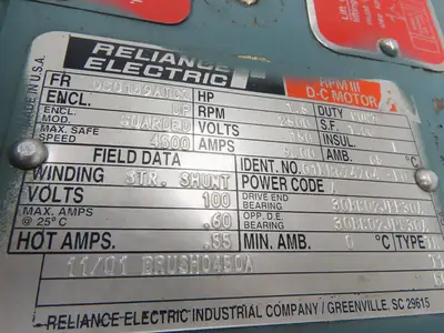Dodge Reliance RPM III DC Gear Motor 1.5Hp 150VDC 7.6:1 330 RPM 180TC DC0189ATCZ
