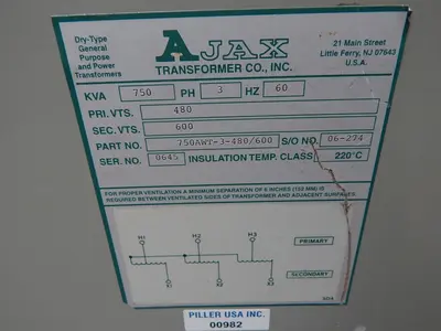 Used AJAX TRANSFORMER 750AWT-3-480/600,750KVA Transformers Texas US | Aucto #1308524