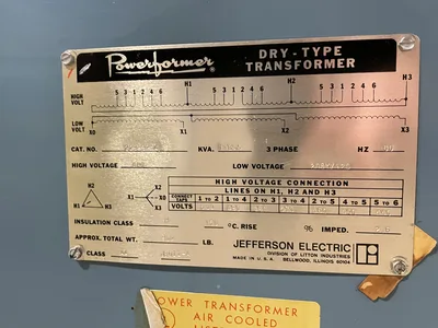 Jefferson Electric Powerformer 223-3254 Dry Transformer 112.5 KVA 480V 208Y/120V