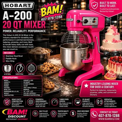 HOBART A 200 20 QT Mixer Includes Guard, Bowl & Pattle Hook & Whip 115VHOBART A 200 20 QT Mixer Includes Guard, Bowl & Pattle Hook & Whip 115V