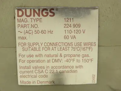 Dungs 224 909 Hydraulic safety Directional 3/2 Solenoid Valve 120V DMV-DLE 702/6
