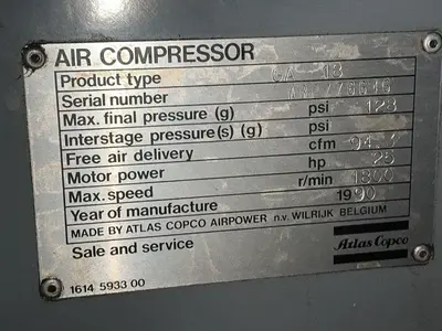 Used 1990 ATLAS COPCO GA 18 Rotary Screw & Sliding Vane Air Compressors Ohio US | HGR 24 #1744297