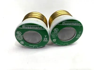 USED BUSSMANN TIME DELAY PLUG FUSE 125VAC 25A LOT OF 2