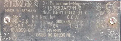 USED SIEMENS 1FT50660AF711-Z SERO MOTOR 1FT50660AF711Z