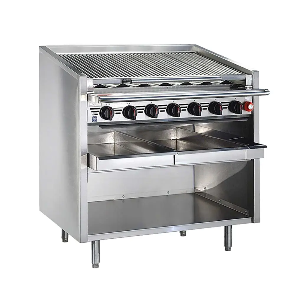 Bakers Pride F-48RS-R 48" Floor Model Gas Charbroiler W/ Cast Iron Radiants - (10) Burners, Natural Gas