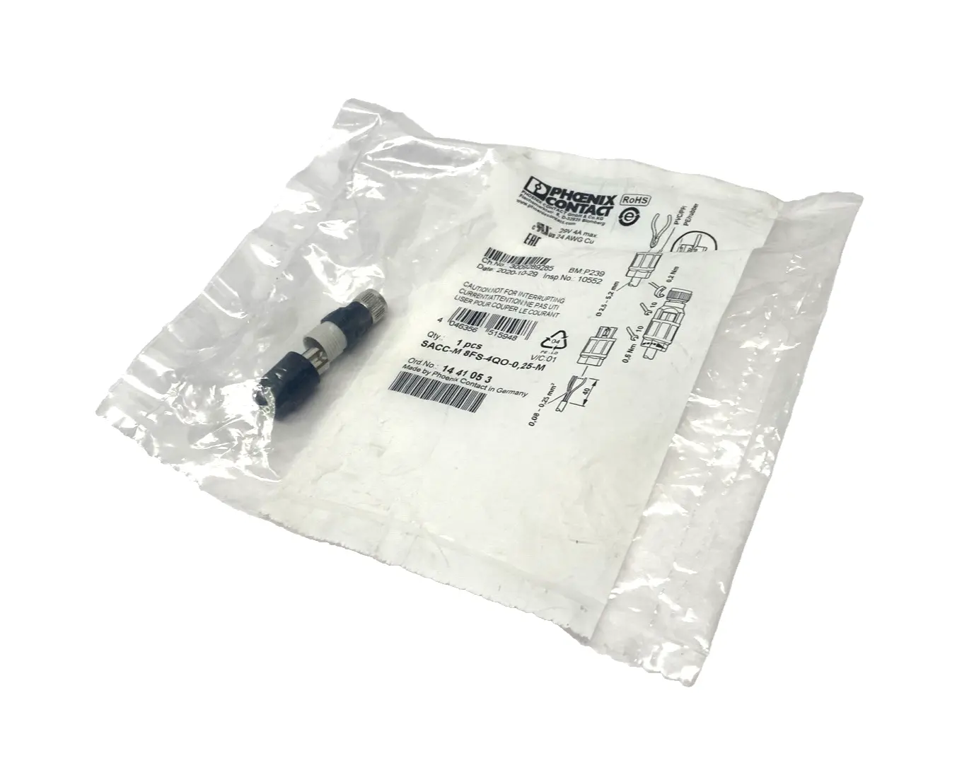 1441053,SACC-M 8FS-4QO-0,25-M | Phoenix Contact SACC-M 8FS-4QO-0,25-M Connector M8 Female 4-Pin 1441053 - New