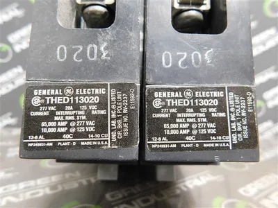 Lot of 2 General Electric THED113020 Circuit Breakers 277V 20A 125VDC  Used