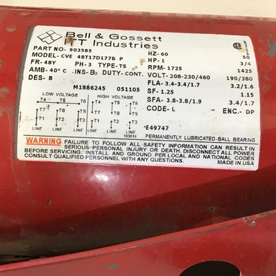 Bell & Gossett CVE 48T17D177B P Centrifugal Pump 60Hz 1HP 1725RPM 208-230/460V