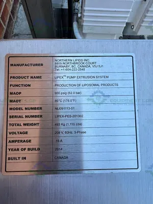 Used NORTHERN LIPIDS NLI091113-01 LIPEX PUMP EXTRUSION SYSTEM 900 PSIG W/ LEWA PUMP Pumps (Metering) California US | Equipment Lab #1415147