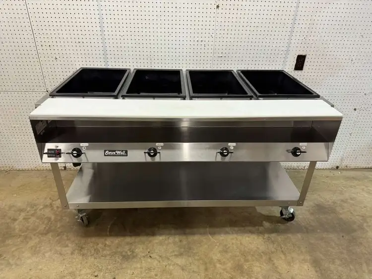 Used Vollrath Used 61" Vollrath 38104 ServeWell Electric Four Pan Sealed Well Hot Food Table 120V - TH1 Steam Tables (Food) Illinois US | Falcon Restaurant Supply #1374829