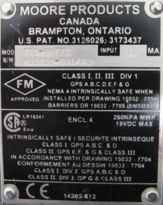 NEW MOORE PRODUCTS 771-8BTF1 I/P TRANSDUCER 7718BTF1 K072873-001/VG