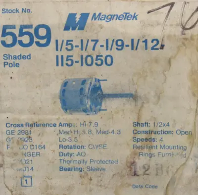 NEW MAGNETEK 559 MOTOR 115V 1/2"x4"