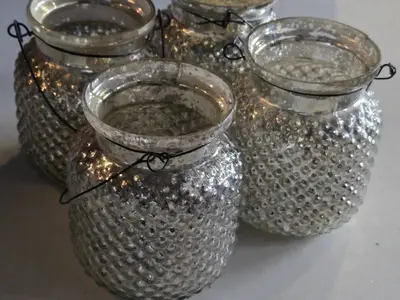 Lot of (4) Brooklyn Mercury Hobnail Hanging Jar 4" x 4 1/2"