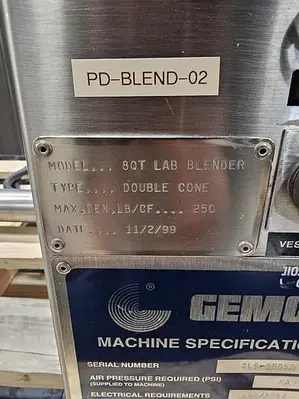 Used Gemco Double Cone Blender, 8 qt Lab Blender