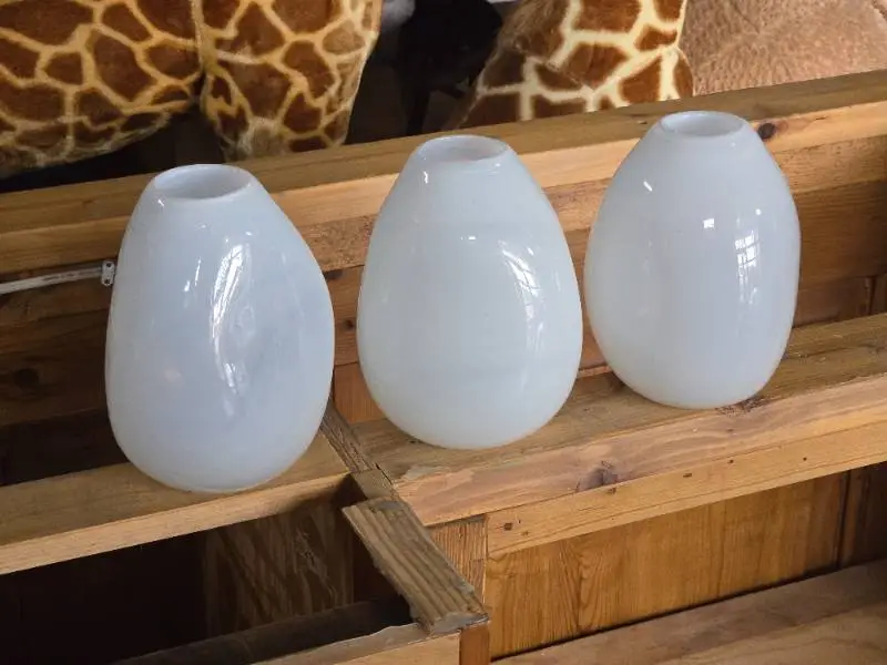 Lot of (3) Handblown Art Glass Table Vases by Holmegaard 6" x 7" (white) (rounded triangle)