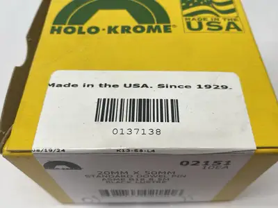New | in-Stock HOLO-KROME 20mm x 50mm Standard Dowel Pin ASME B18.8.5M BOX OF 10 Pins Michigan US | Maverick Industrial Sales #1391675