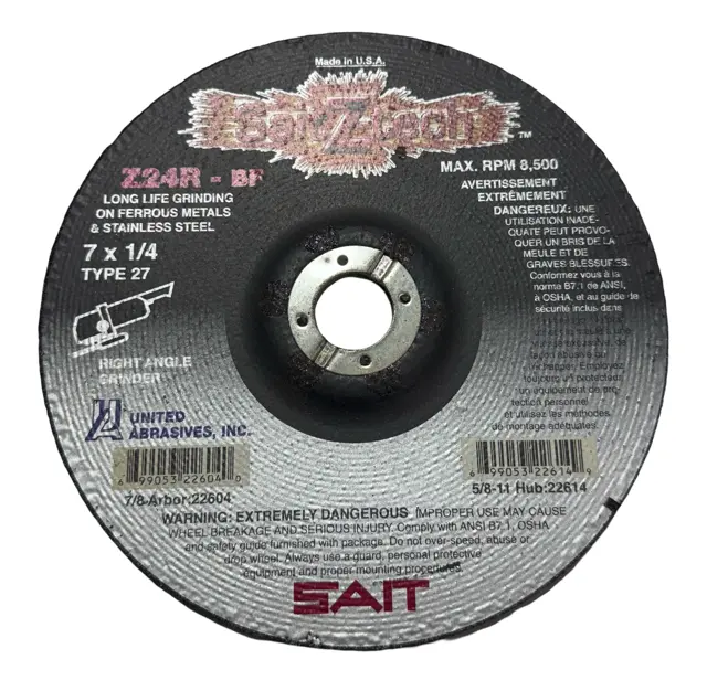 SAIT 7" x 1/4" x 7/8" Cut-Off Wheel Metal Stainless 24 Grit Zirconia Alumina