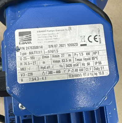 Used EBARA PUMPS 2470350014I Hydraulic Pumps Indiana US | J&J Industrial Supply #1283568