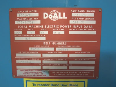 Doall 2013-V Vertical Bandsaw w/ Blade Welder